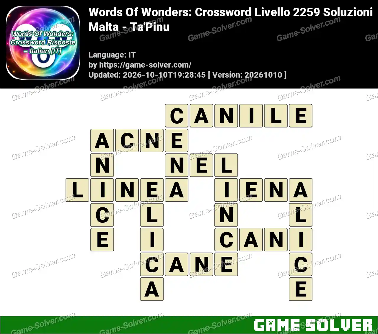 Words Of Wonders: Crossword Livello 2259 Soluzioni – Malta – Ta’Pinu
